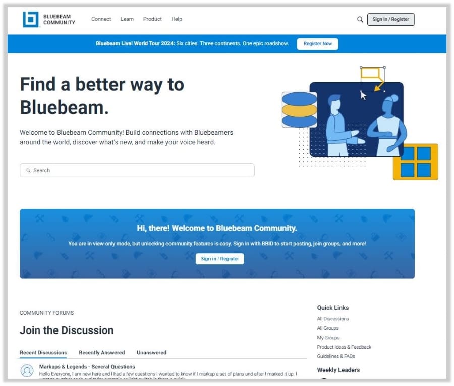 Online community examples branding: The Bluebeam community